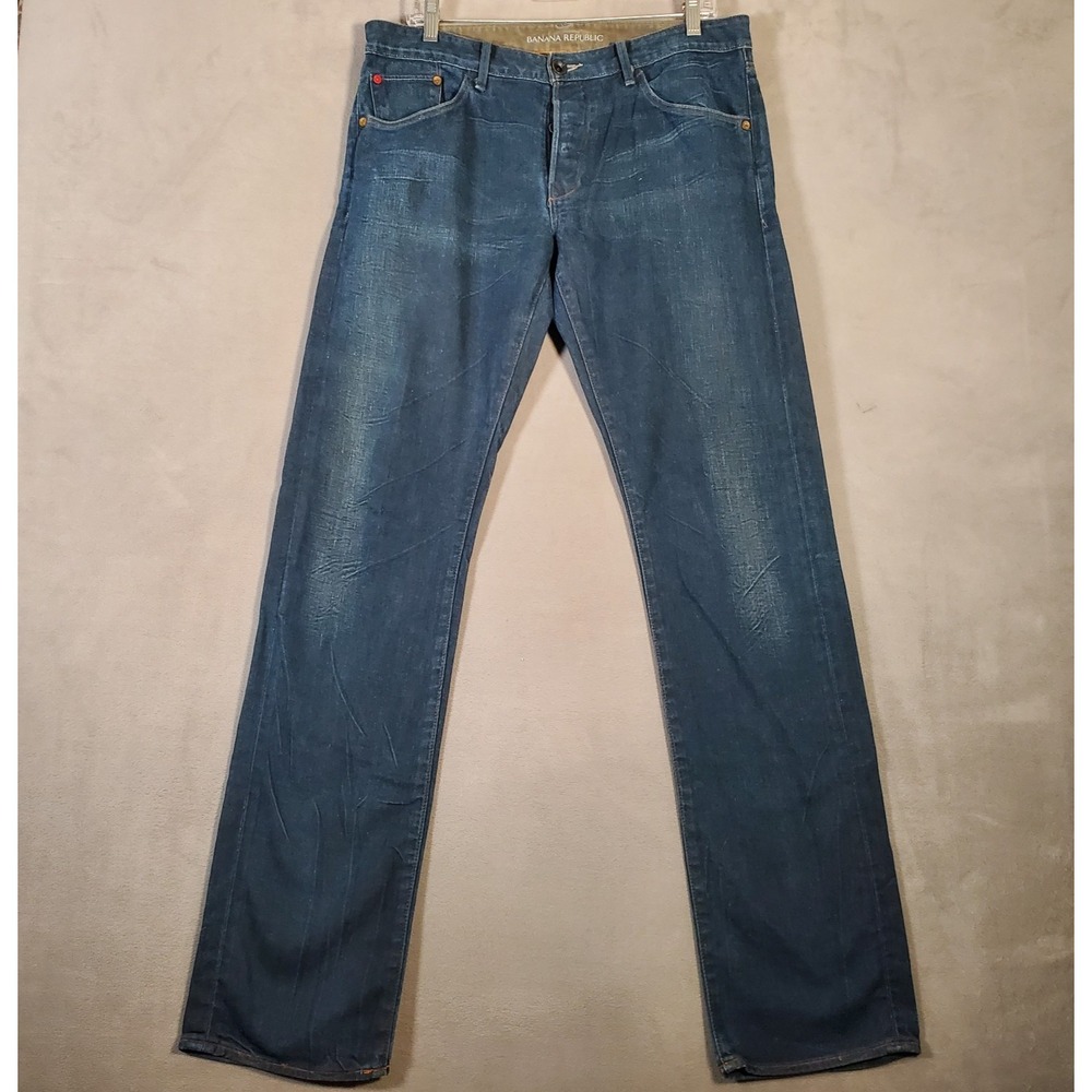 Banana Republic Jeans Mens 32x34‎ Dark Wash Vintage Straight Button Fly Denim